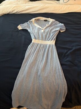 BOSS Light Blue Knit Polo Dress with Cream Collar